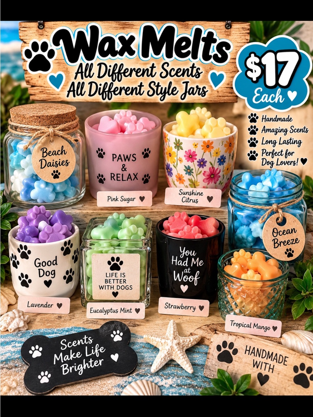 Wax Melts Variety Pack - Floral & Paw Jars (Multi-Color)
